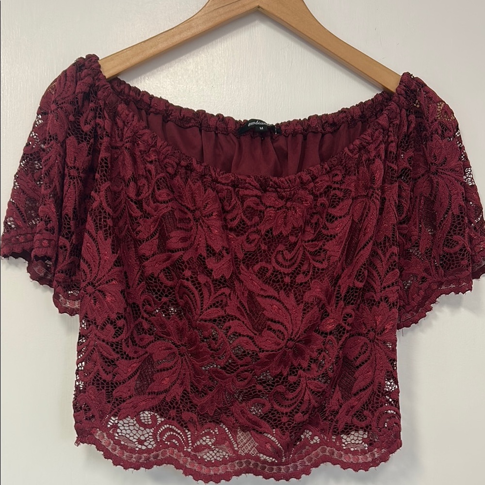 Ambiance Red Ruffled Crop Blouse